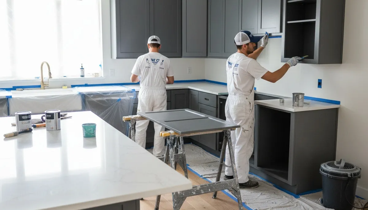 Professional cabinet painting in Ogden UT kitchen with durable finish by local house painters