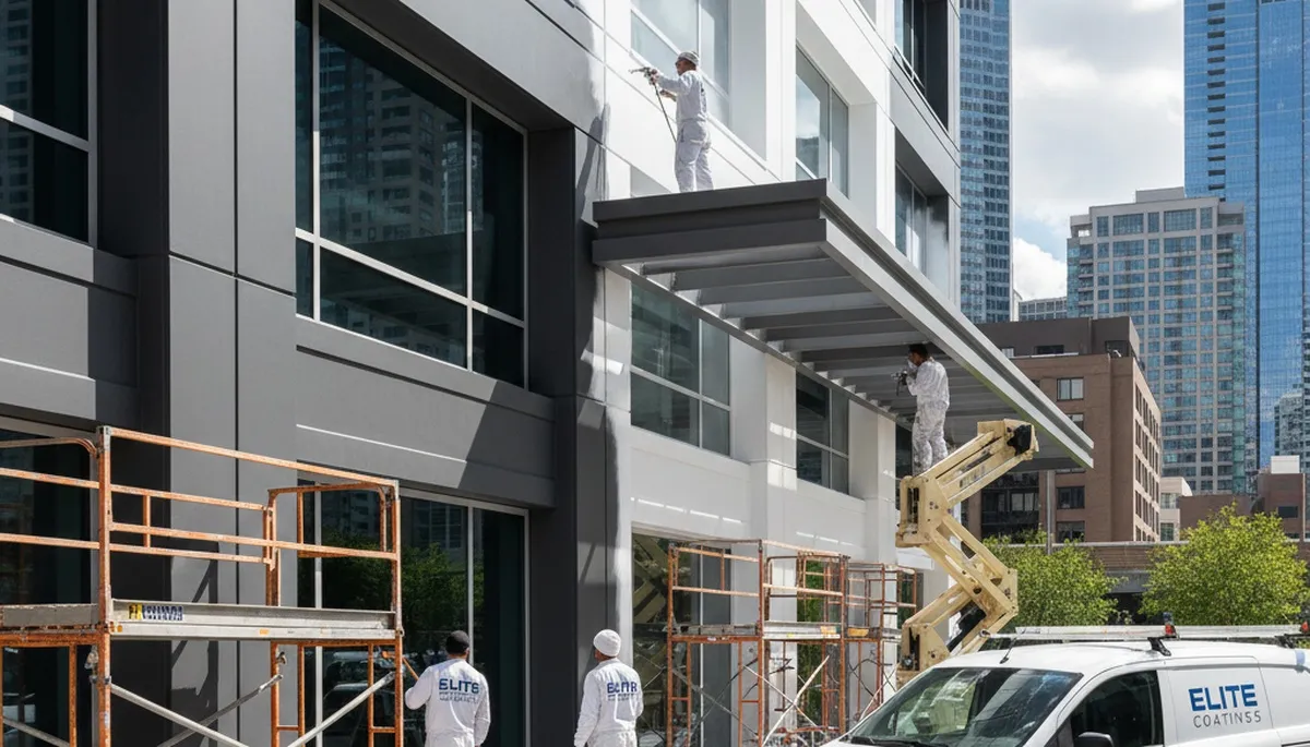 Professional commercial painters working on business exterior in Ogden, UT