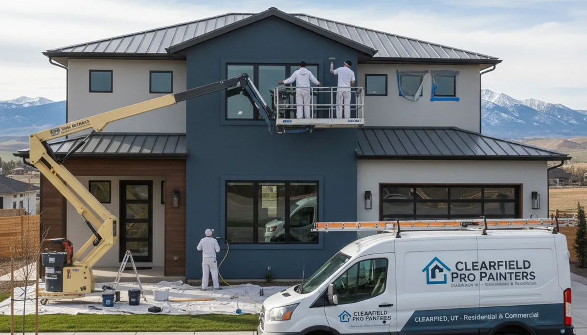 Professional house painters in Ogden UT applying fresh exterior paint to a residential home