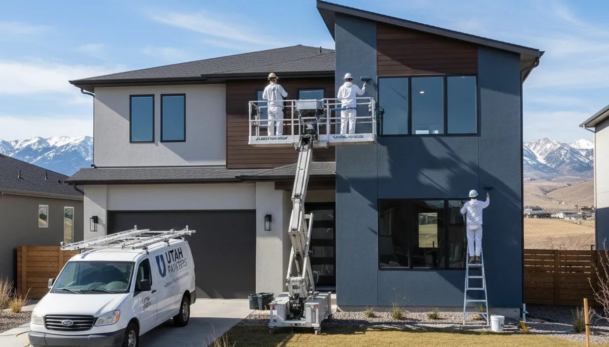 Professional house painters working on residential exterior in Ogden, UT