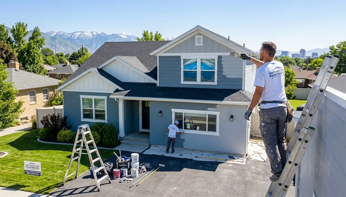 Professional house painters working on exterior home painting in Ogden, UT