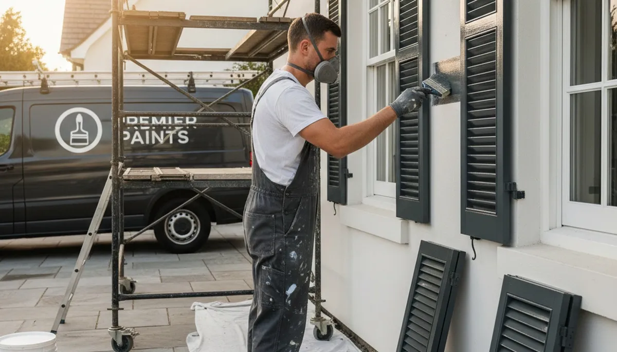 Professional painters refinishing exterior shutters in Ogden, UT for lasting curb appeal