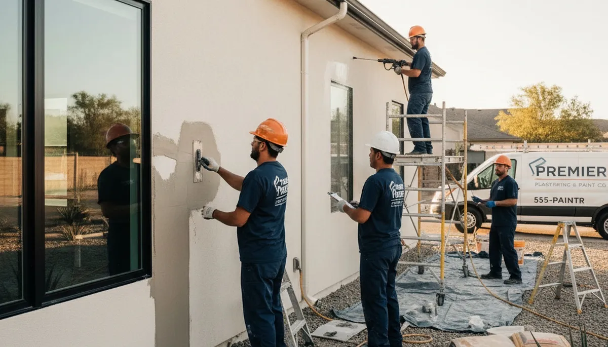Painter restoring stucco exterior in Ogden, UT for expert moisture-resistant home repair