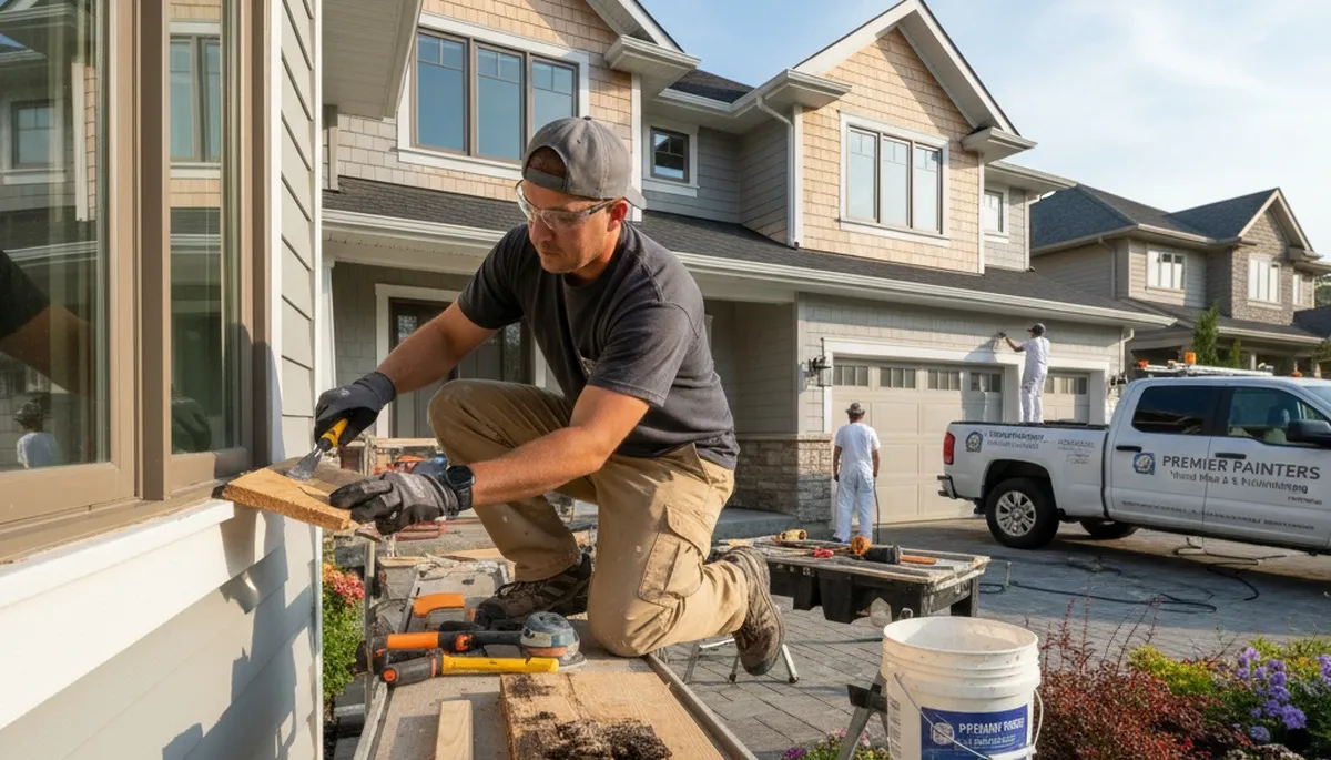 Professional wood rot repair and exterior painting on home siding in Ogden, UT